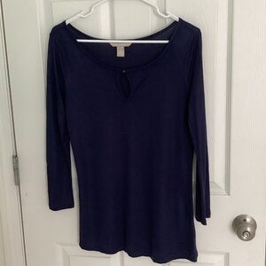 Banana Republic Navy Long Sleeve Scoop Neck Top with Keyhole